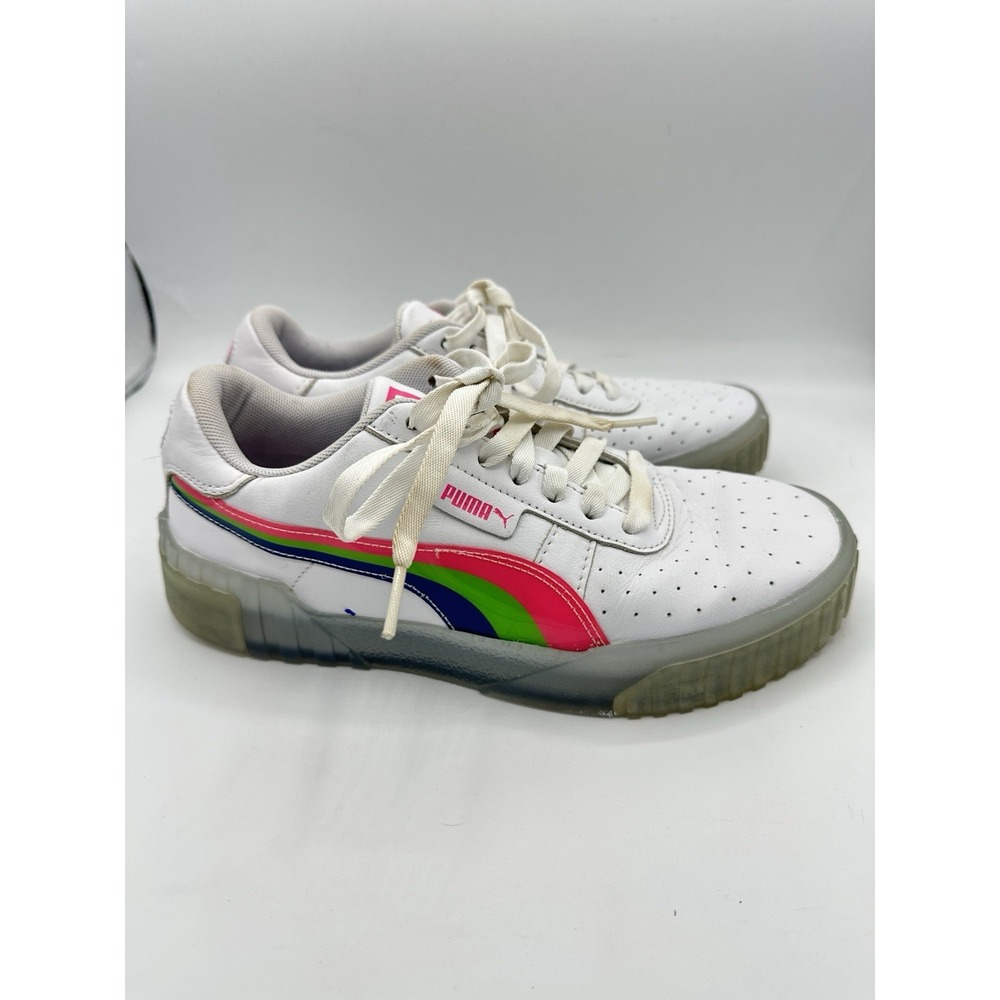 Puma Cali Neon Iced Womens 8 White Pink Blue Platform Sneakers 373478-02